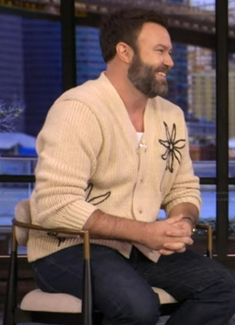 Taran Killam's beige floral cardigan on Live with Kelly and Mark