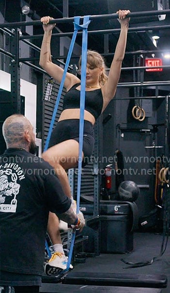 Taylor Swift's black workout outfit on The End of an Era