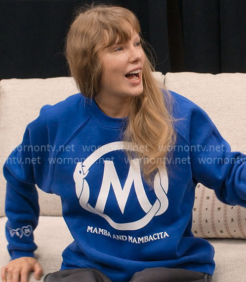 Taylor Swift's blue Mamba & Mambacita sweatshirt on The End of an Era