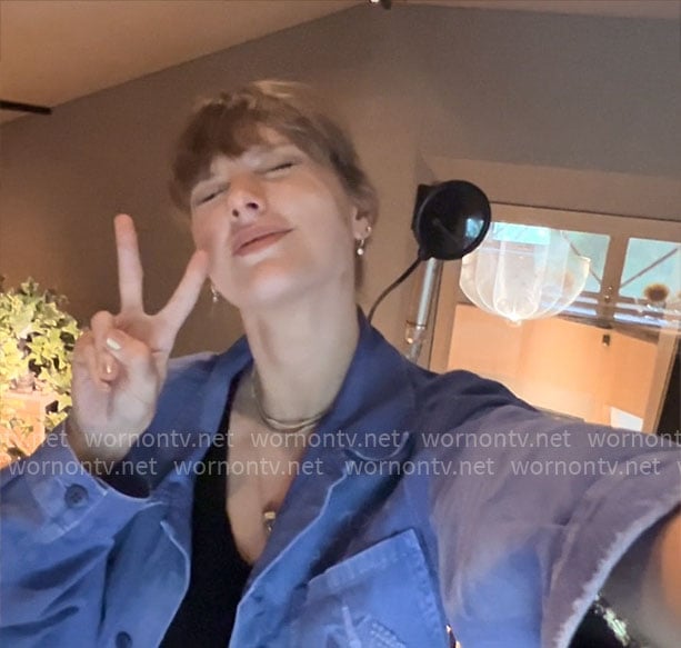 Taylor Swift's blue shirt jacket on The End of an Era