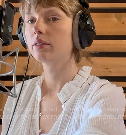Taylor Swift's white ruffle trim top on The End of an Era
