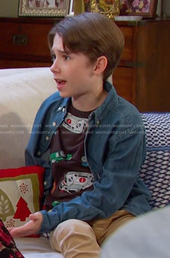 Thomas's brown vehicle print tee on Days of our Lives