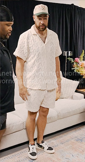 Travis Kelce's wavy crochet shirt and shorts set on The End of an Era