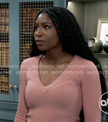 Trina's pink v-neck sweater on General Hospital