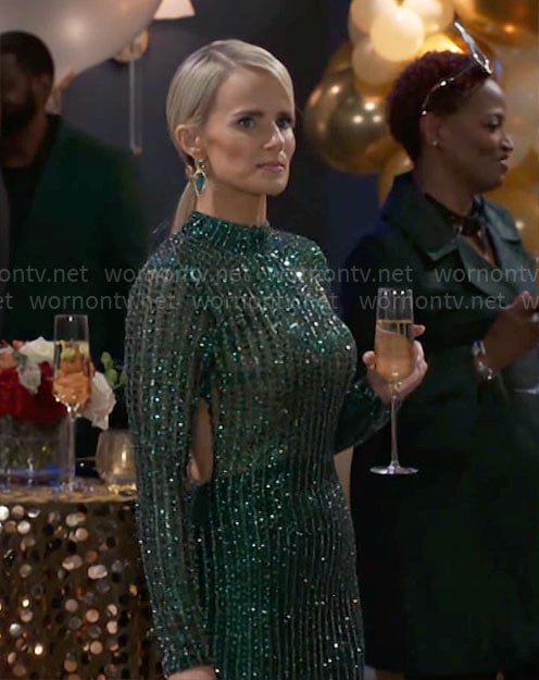 Vanessa's green beaded NYE dress on Beyond the Gates