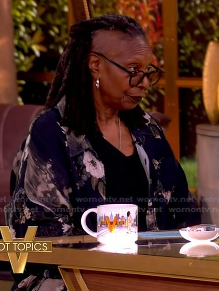 Whoopi's black floral print shirt on The View