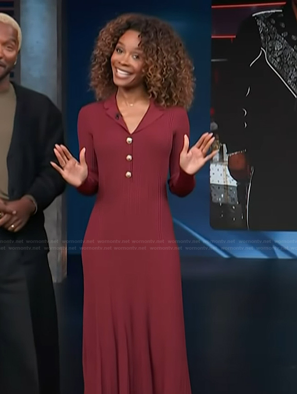 Zuri's burgundy ribbed dress on Access Hollywood
