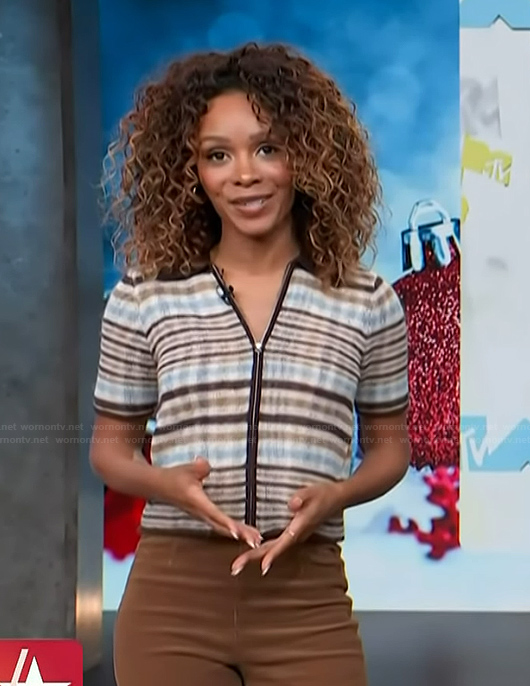 Zuri's striped polo sweater on Access Hollywood