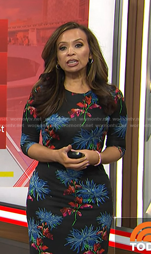 Adelle's black floral fitted dress on Today
