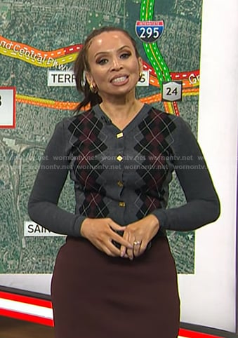 Adelle's grey argyle cardigan on Today