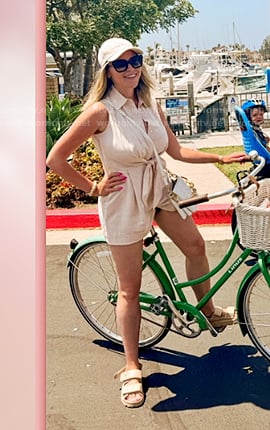 Amanda's beige tie waist romper on The Real Housewives of Beverly Hills