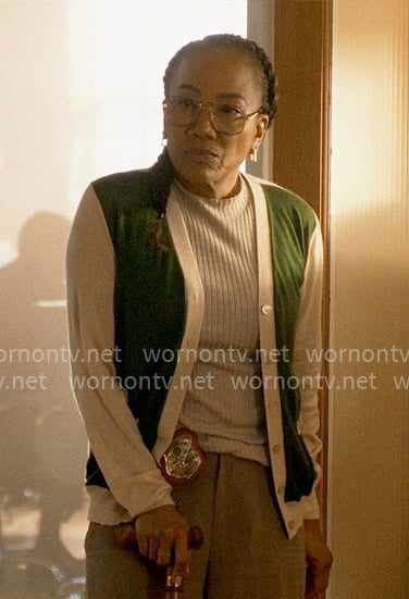 Amanda's green colorblock cardigan on Will Trent