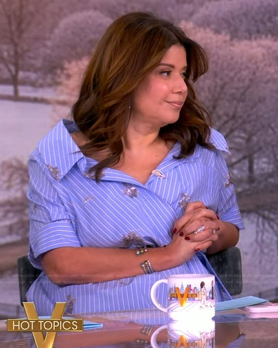 Ana's blue stripe embellished dress on The View