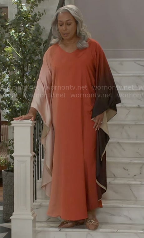 Anita's orange ombre kaftan on Beyond the Gates
