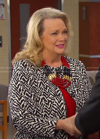 Anna's black and white print jacket on Days of our Lives