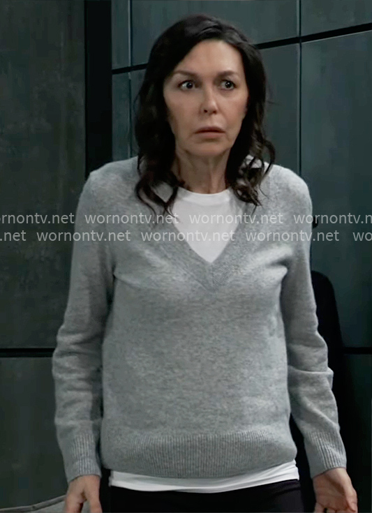 Anna's grey v-neck sweater on General Hospital