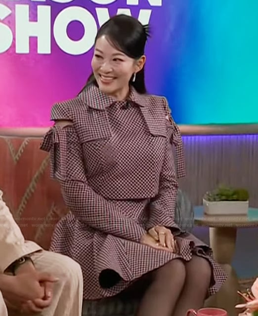 Arden Cho's gingham check top and skirt on The Kelly Clarkson Show