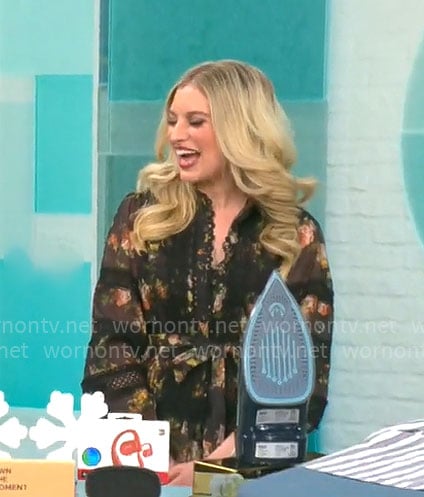 Ashley Bellman's black floral dress on CBS Mornings