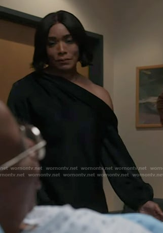 Athena's black one off-shoulder top on 9-1-1