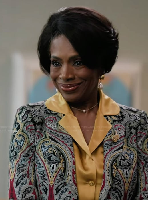 Barbara's paisley print blazer on Abbott Elementary