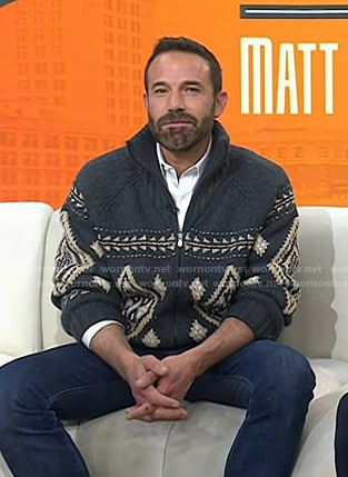 Ben Affleck's grey embroidered knit zip cardigan on Today