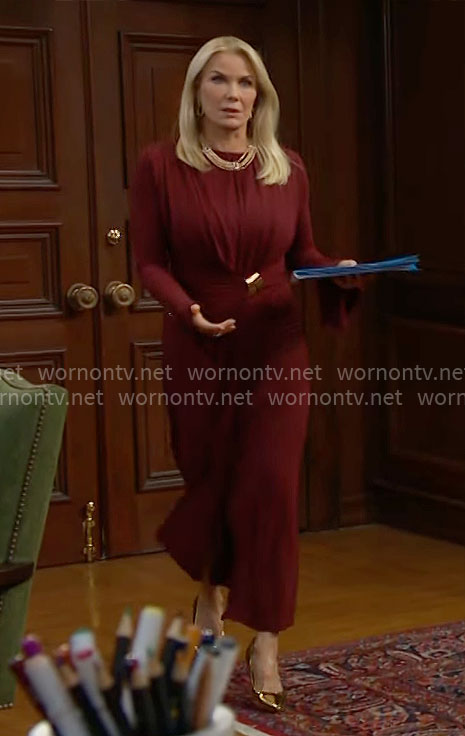Brooke's red long sleeved maxi dress on The Bold and the Beautiful