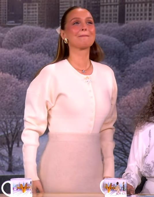Camilla Luddington's puff sleeve cardigan on The View