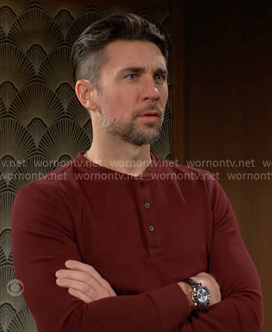 Cane's red henley shirt on The Young and the Restless
