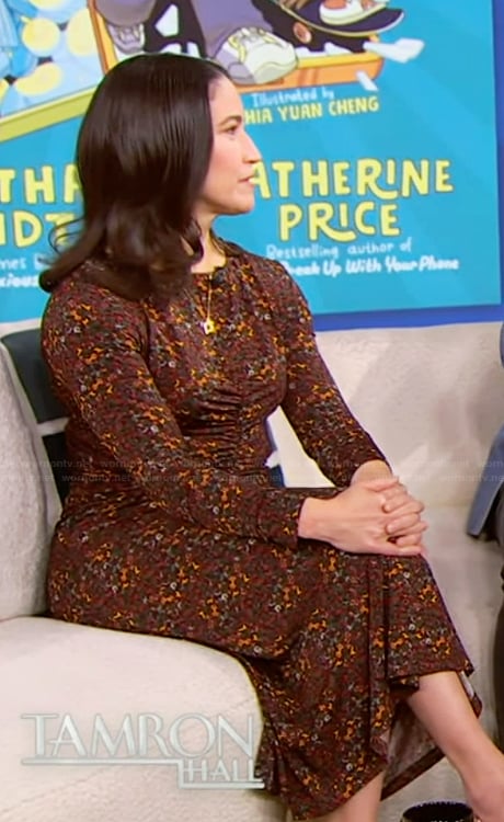 Catherine Price's floral print ruched dress on Tamron Hall Show