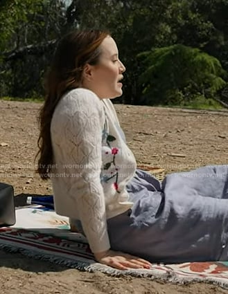 Cecilia's floral embroidered cardigan on 9-1-1