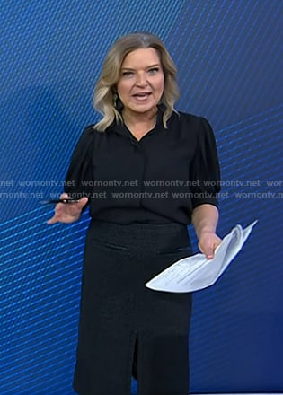 Christine's black puff sleeve blouse and tweed skirt on Today