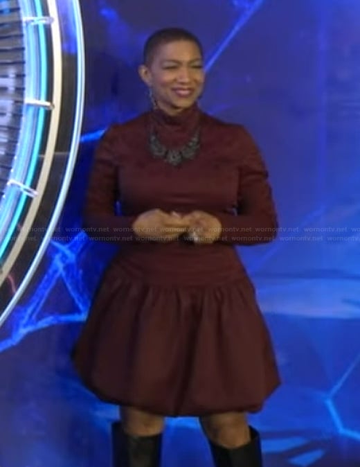 Deja Vu's burgundy mini dress on Live with Kelly and Mark
