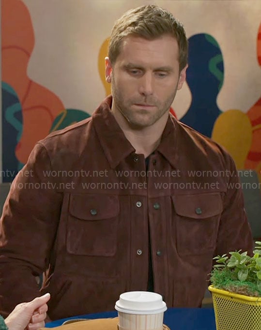 Derek's brown suede jacket on Beyond the Gates