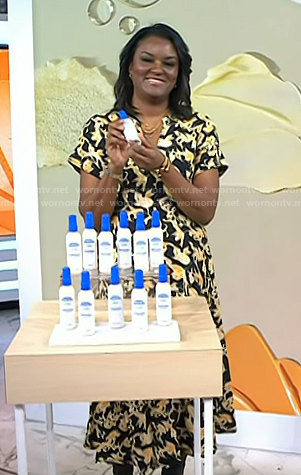 Dr. Angela Lamb's black and yellow floral print dress on Today
