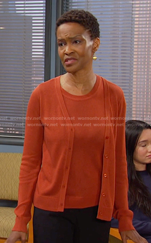 Dr. Gregory's orange cardigan on Days of our Lives