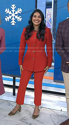 Dr. Saranya Wyles's red blazer jacket and pants on Today