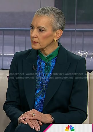 Dr. Sharon Malone's blue and green print top on Today
