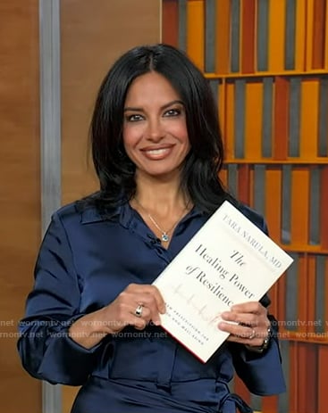 Dr. Tara Narula's navy satin shirtdress on Good Morning America