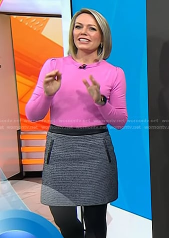Dylan's pink sweater and leather trim mini skirt on Today