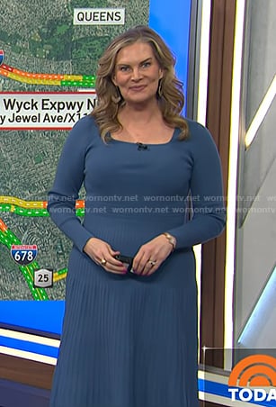 Emily's blue pleated knit midi dress on Today