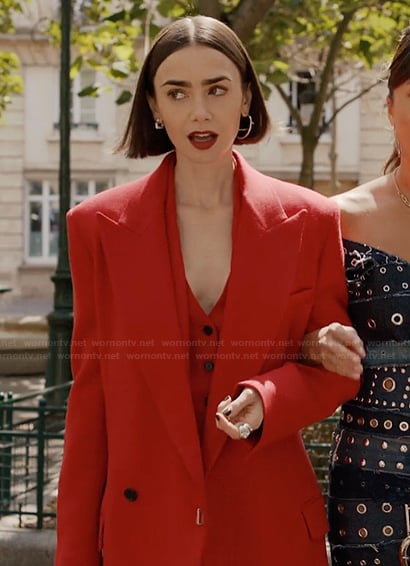 Emily's red blazer and vest on Emily in Paris