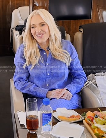 ERika's blue linen shirt and pants on The Real Housewives of Beverly Hills