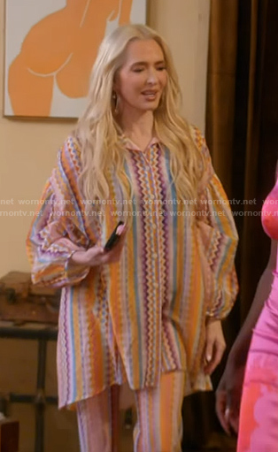 Erika's zig zag print oversized shirt and pants on The Real Housewives of Beverly Hills