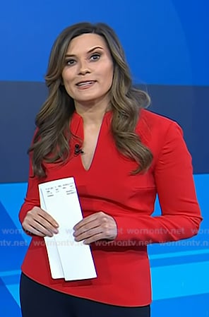 Erin McLaughlin's red v-neck peplum top on Today