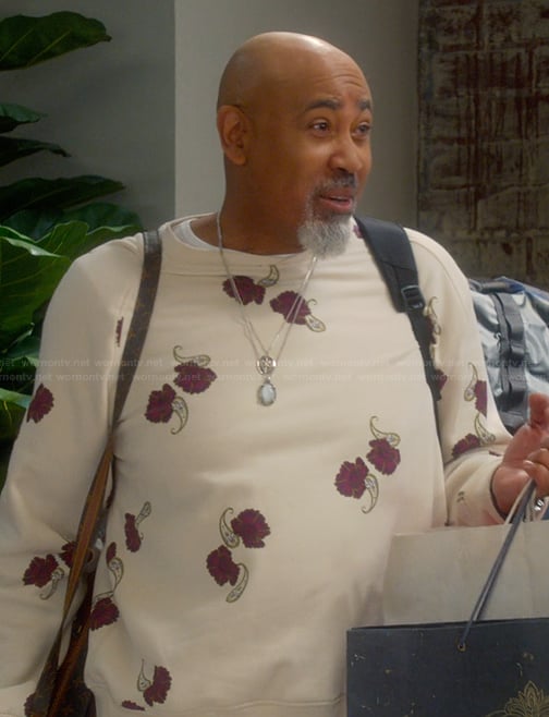 Frank's floral embroidered sweatshirt on The Upshaws