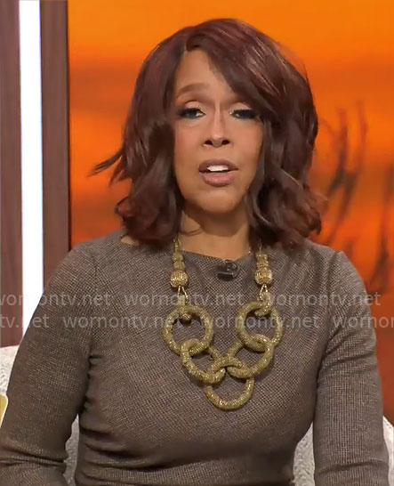 Gayle King's brown boatneck midi dress on CBS Mornings