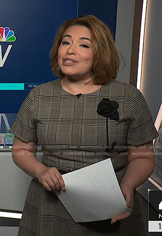 Gilma's grey plaid floral applique dress on NBC News Daily