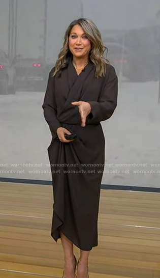 Ginger's dark brown wrap dress on Good Morning America