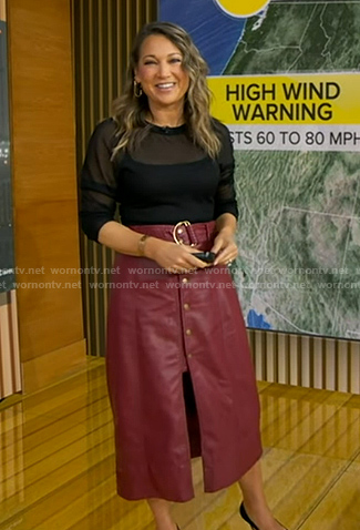 Ginger's red belted leather skirt on Good Morning America