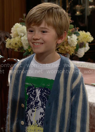 Harrison's border collie t-shirt and striped cardigan on The Young and the Restless